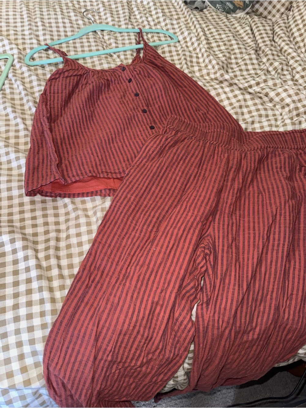 Sundry Rust Red Striped Cotton Lounge Set